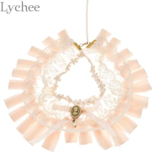 Lychee Sweetly Chiffon Appliques Collar Pearl Beaded Lace Patches DIY Handmade Clothing Supplies Accessories