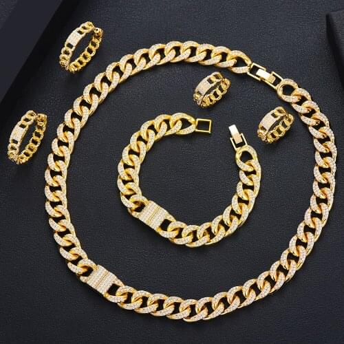 Missvikki Luxury 4pcs Trendy 3 Colors Big Chains Necklace Bangle Earrings Jewelry Sets For Women Wedding High Quality Fashion