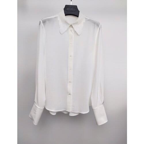 New ladies fashion 2021 long sleeve sexy casual solid color embroidered collar shirt 1210