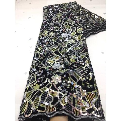 The Latest African Velvet Lace Fabric 2021 High Quality Embroidery Nigeria Mesh Lace French Sequin Fabric 5 Yards/pc FJ4518