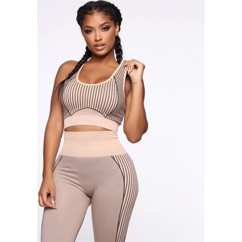 NEW Sexy Striped Backless Yoga Fitness Set Women Gym Clothing Quick Dry Padded Push-up Sports Bra Leggings Suit Sportwear Female