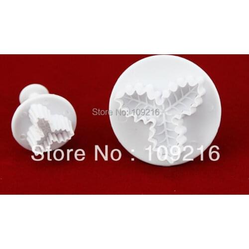 Wholesale!!2pcs/set 3D Triangle Leaves Food Grade Plastic Cake Biscuit Cookies Decorating Fondant Plunger Cutter Tools