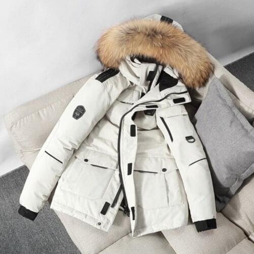 Fur collar Down Jackets Winter Men Breathable Thick Warm White duck down Hooded Coats Outdoor Camping Hiking Long Windbreaker