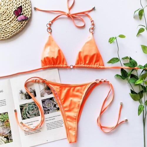 Sexy Micro Bikini 2020 Neon Orange Hot Pink Thong Swimsuit Separate Push-Up Bathers Brazilian Swimwear Tassel Bathing Biquini