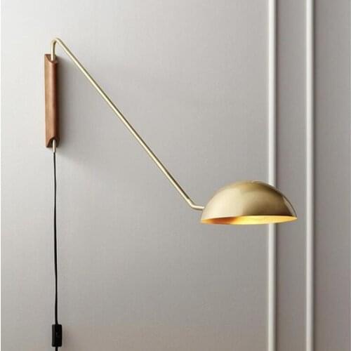 Modern Design Metal Wall Lamp with Rotatable Long Arm for Living room Sofa Light Wall Mounted Lamp with Wooden Base