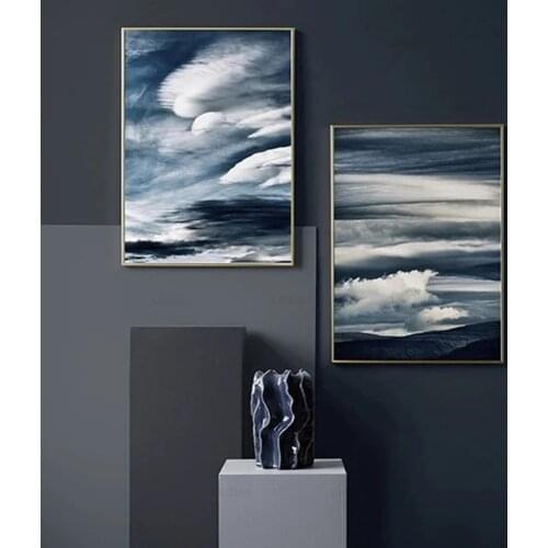 Dark Blue Sky Cumulus Natural Scenery Canvas Painting Abstract Poster Nordic Wall Art Decor Pictures for Home Room Interior