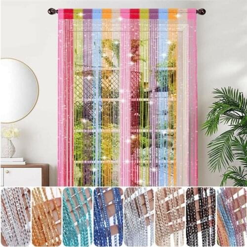 Curtain Living Room Curtains Shiny Tassel Hanging String Door Window Curtain String Door Divider Drape Valance Home Decoration