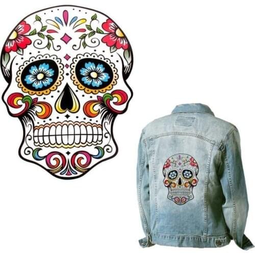 Halloween Costume for Women Sugar Skull Heat Transfer Patch Sewing Clothes Bag Mexican Day of The Dead Die Halloween Decoration