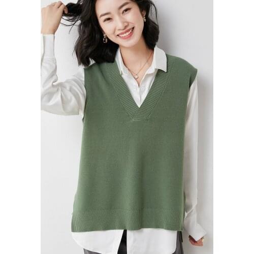 2021 New Womens Korean Version of the College Style V-neck Layered Solid Color Outer Sweater Wool Vest Jacket 60116