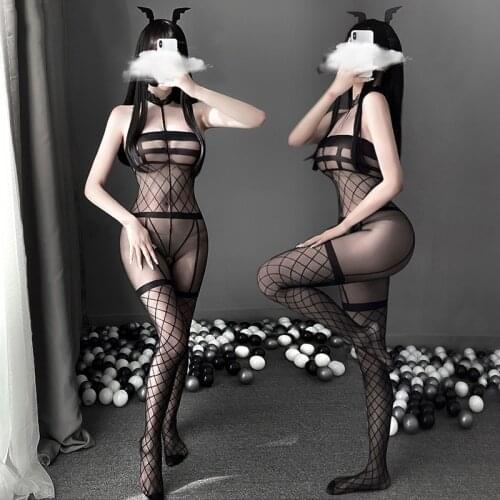 Women Lingerie Crotchless Sheer Bodystockings Sexy Halter Fake Garter Stockings Tights Transparent Underwear Full Body Bodysuit