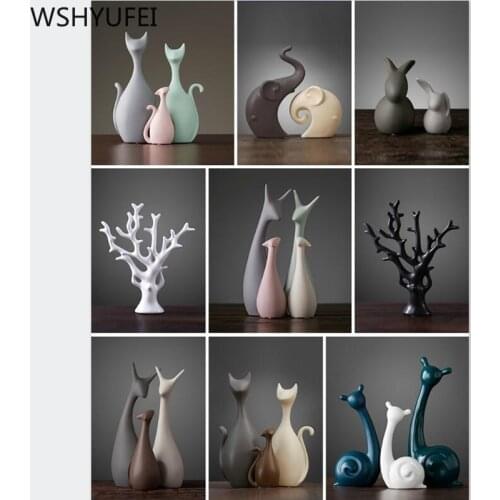 1 Pcs/3 Pcs/Set Ceramic Deer Figurine Porcelain Deer Family Animal Statue Modern Ornaments Wedding Gift Home Cabinet Decor