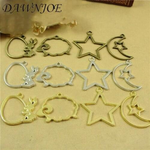 10pcs/lot Charms Animal star moon Frame Pendant UV Epoxy Resin Metal Frame DIY Making Necklace Pendant Jewelry Supplies Finding