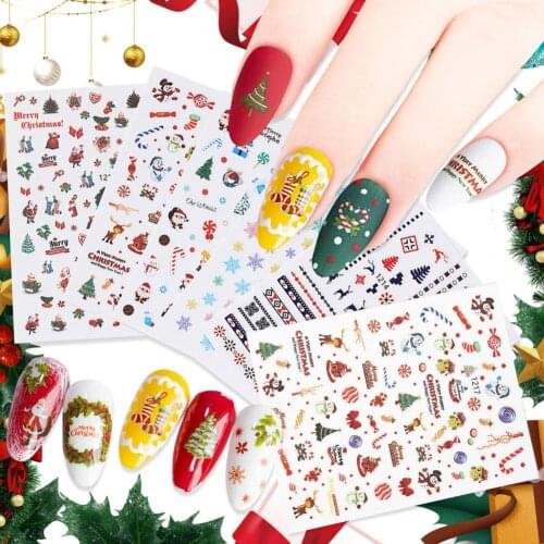 11Pcs/Set Christmas Patterns Nail Art Stickers Self-Adhesive DIY Colorful 3D Nail Snowflakes Christmas Decal for Nail Decoration