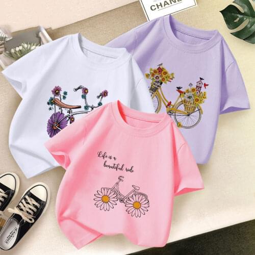 2021 New Cartoon 3 Color Summer Short Sleeve Kids T Shirt For Boy Casual T Shirts For Girls Tops Flowers TShirt Children Clothes