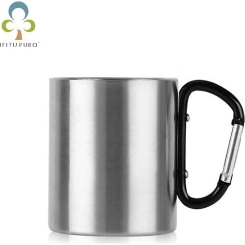 220ml Stainless Steel Cup Camping Traveling Outdoor Cup Double Wall Mug with Carabiner Hook Handle Hot Sale Dropshipping GYH