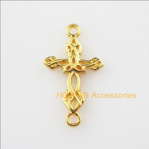 50Pcs Gold Color Flower Cross Charms Connectors Pendants 13x22.5mm
