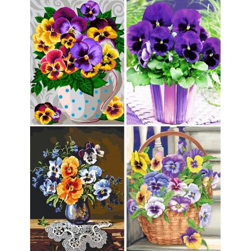 5D Diamond Painting Flowers Full square Cross stitch Diamond Embroidery Corner pansy Mosaic Picture of Rhinestones Decor Gift