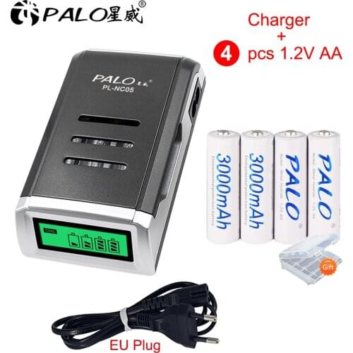PALO 4pcs AA rechargeable battery aa ni-mh 1.2v battery 2a battery with LCD display battery charger aa battery for Camera