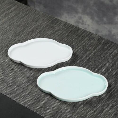 Kung Fu Tea Ceremony Accessories Ceramic Whiteware Shadow Green Glaze Pot Tray Tea Pot Base Tea Table Tea Tray Ceramic Tea Tray