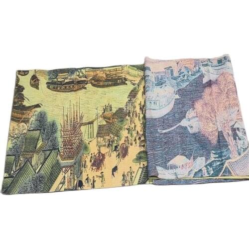 Antique Thangka gold silk brocade silk fabric (picture hanging on river in Qingming Dynasty)