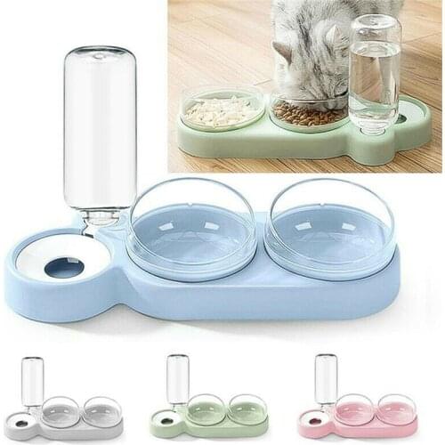 Pet Cat Bowl Automatic Feeder Dog Cat Food Bowl With Water Fountain Double Bowl Drinking Raised Stand Dish Bowls For Cats