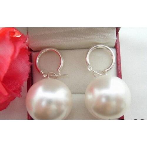 FREE SHIPPING HOT sell new Style >>>>E1105007 16MM White Shell Pearl Earrings-925 Silver Lever Back