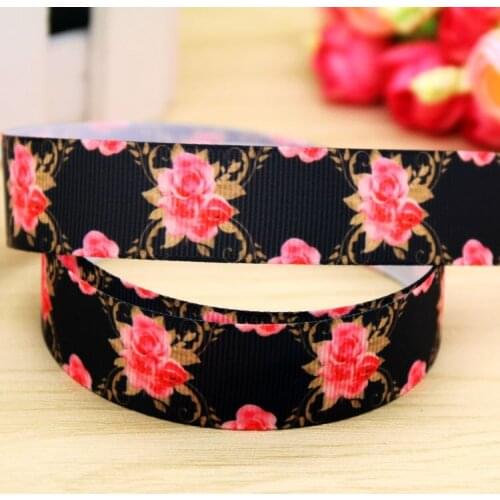 7/8'' Free shipping flowers printed grosgrain ribbon hair bow headwear party decoration wholesale OEM 22mm H5437