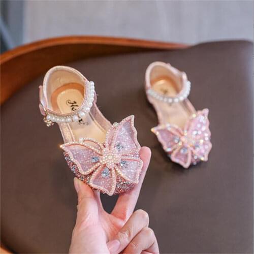 2021 Childrens Fashion Sequins Hollow out sandals summer girl Baby bow Princess shoes Soft-soled non-slip sandals size 21-35