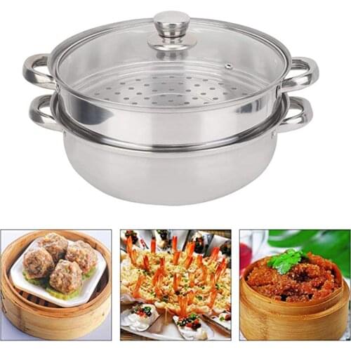 28CM Stainless Steel 2-Layer Stockpot Food Steamer Pot Cookware Household Cooking Gas Stove Steam Pot with Lid