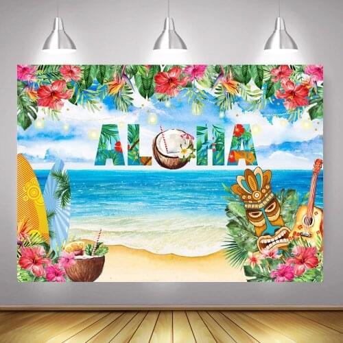 Summer Aloha Luau Party Backdrop Tropical Floewrs Green Leaves Kids Birthday Background Sea Beach Pool Newborn Boy Baby Shower