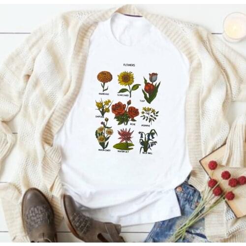 Colored Wildflower Botanical T-shirt Aesthetic Women Graphic Plants Tees Tops Vintage Summer Short Sleeve Gardening Gift Tshirt