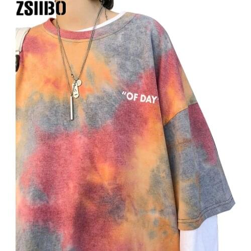 Tie Dye Womens T Shirt Summer Short Sleeve Female Casual Tee Tops O-neck Loose Ladies Girls Tshirt Harajuku Tops dropshipping