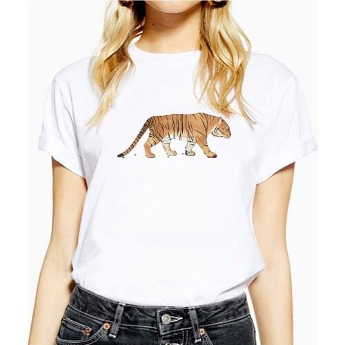 Graphic Tees Women Animal Tiger Cat Print Women Funny T Shirt Clothing Summer Short Sleeve O-neck Casual Oversized Tops Tees
