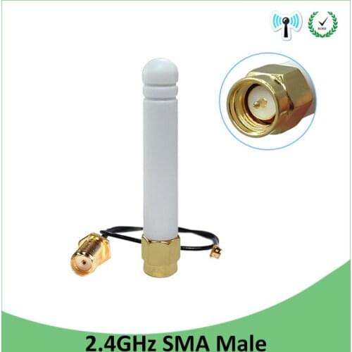 20pcs 2.4Ghz antenna wifi 2~3dbi SMA male 2.4 IOT antena wi fi Zigbee Small Size aerial + PCI U.FL IPX to RP-SMA Pigtail Cable