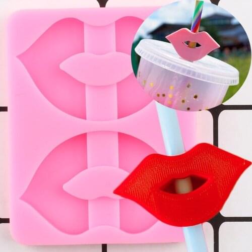 Lips Straw Topper Silicone Mold Craft Keychain Epoxy Resin Molds Chocolate Fondant Cake Decorating Polymer Clay Candy Moulds