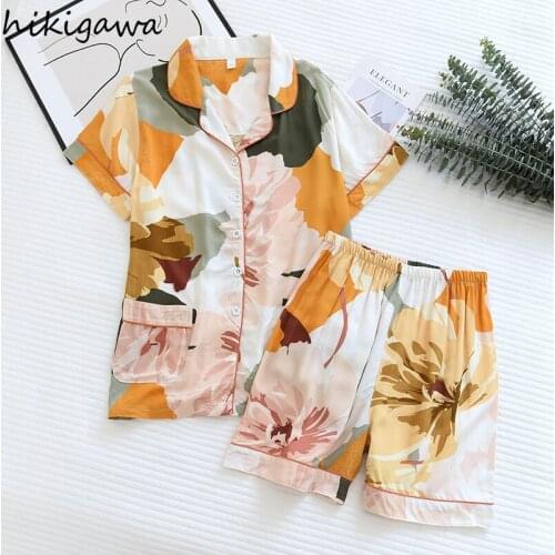 Hikigawa Spring Summer Thin Pajamas Suit Women Short Sleeve Shorts Two-piece Home Service Natural Fresh Worn Outside Sleepwear