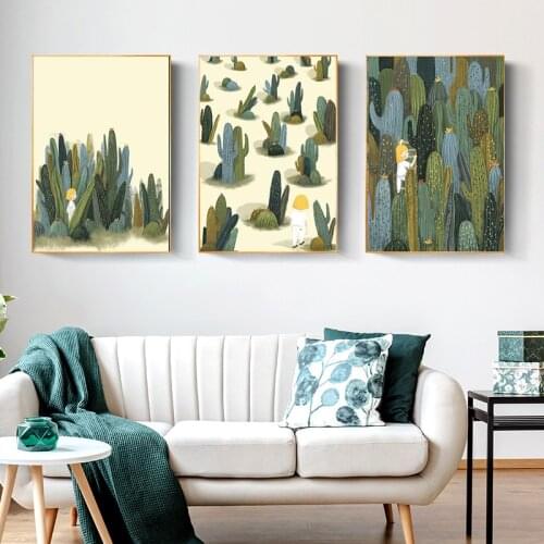 Canvas Painting Cactus Print Wall Green Succulent Wall Art For Living Room Decor Art Posters and Prints No Frame
