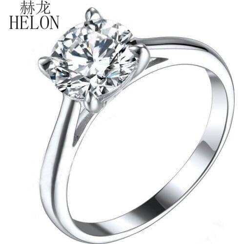 HELON 2ct Moissanite Ring Real 18K White Gold VVS/DEF Color Round 8mm Test Positive Lab Grown Moissanite Diamond Engagement Ring