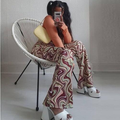 Euro-America Style New Summer Womens Low Waist Printing Hip Lift Micro Flared Casual Pants Women Pants