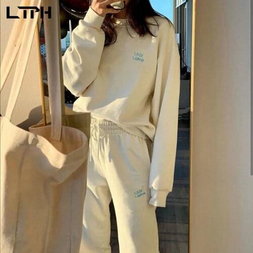 LTPH women tracksuit 2 piece set thick warm Letter Cotton Loose pullover Sweatshirts Jogging Pants Casual sets 2021 Autumn New