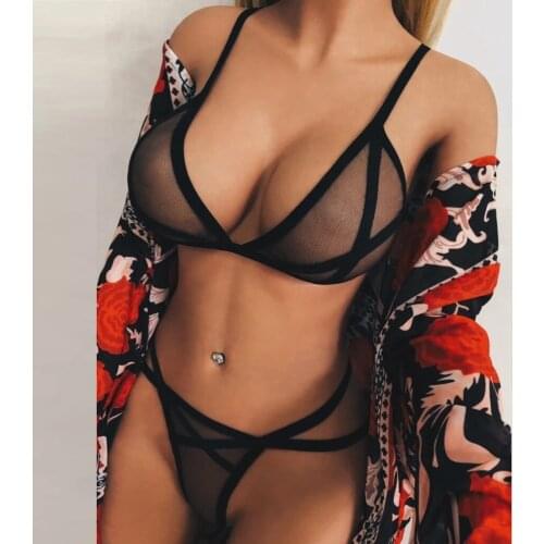 Micro Bikini Women Erotic Lingerie Sexy Lingerie Corset Solid Mesh Underwire Sleepwear Underwear Set Sexy See Through Woman Bras