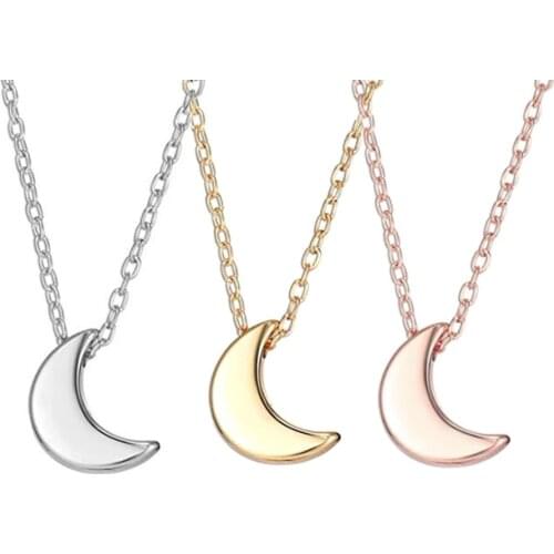 Fashion Necklace Stainless Steel Gold/Rose Gold Tiny Moon Necklace Pendant Jewelry for Women and Girls Dropshiping