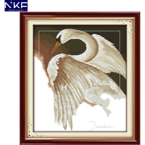 NKF A Swan Cross Stitch Kits Printing for 14CT or 11 CT Count Fabric Stamped Fabric Cross-stitch Kit Embroidery Needlework