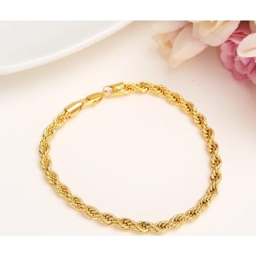 New Big Twisted Chain Bracelet Gold filled 21cm Wholesale Rope Chain women Mens Bracelet african Brazil ArabEthiopia Jewelry
