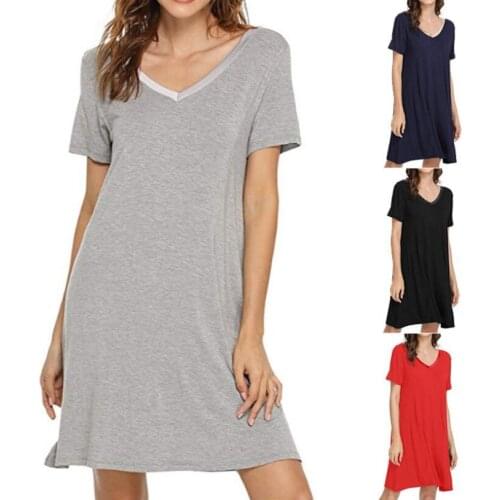 2021 Spring and Summer New Womens Nightdress Short-sleeved V-neck Casual Home Wear Sexy Sleepwear Women Nightwear Sleep Tops
