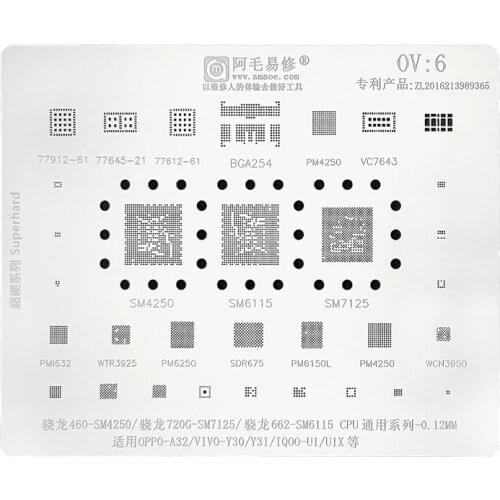 OV6 Steel Mesh For OPPO-A32 VIVO-Y30 Y31 BGA Stencil SM7125 SM6115 CPU IC Bottom Layer Chip Reballing Solder Tin Plant Net