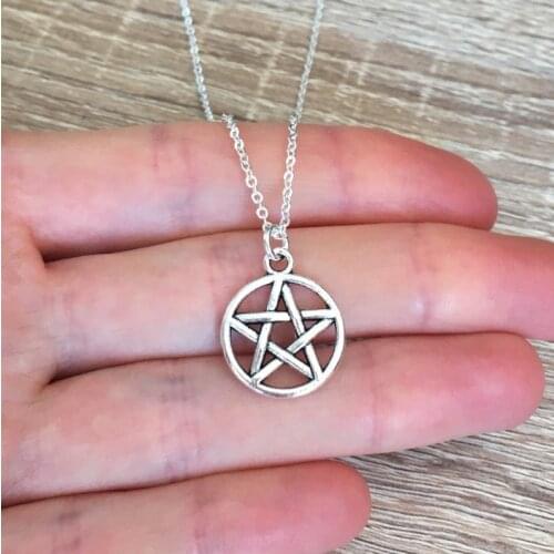 Fashion Wicca Witchcraft Pentagram Pendants Necklaces Pagan Supernatural Jewelry For Women Gifts Stainless Steel Alloy Gift