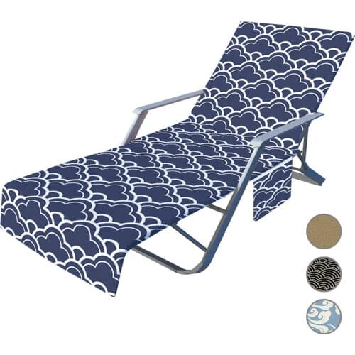 Portable Garden Outdoor Recliner Towel Cloud Print Lounge Chair Cover with Side Pocket Microfiber Summer Beach Towel