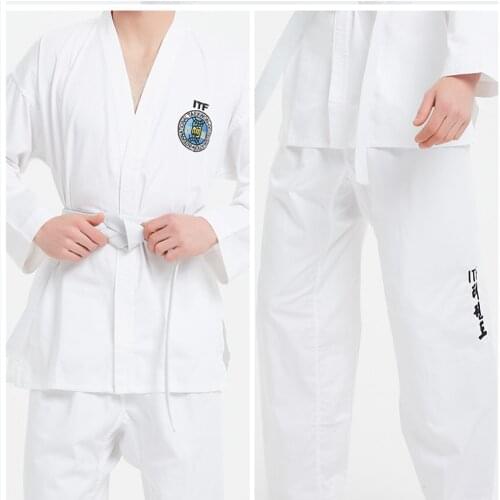 ITF Approve Professiona White Uniform Taekwondo Student Doboks Suit Kimono Martial Arts Taekwondo Clothes Long Sleeve Fitness G