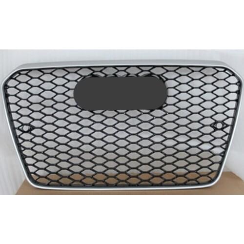 For RS5 Style Front Sport Hex Mesh Honeycomb Hood Grill Silver Frame Black Grill for Audi A5/S5 B8.5 2012 2013 2014 2015 2016